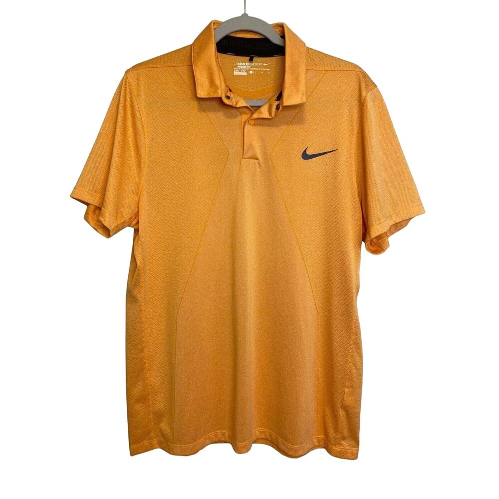 Nike Golf Dri Fit Orange Polo Shirt Women Sz L Modern Fit Ventilated Snap Collar